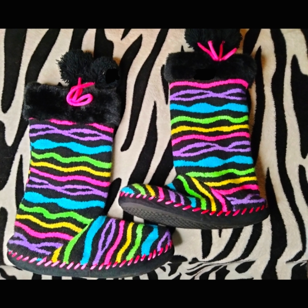 Zebra Rainbow Boot Slippers